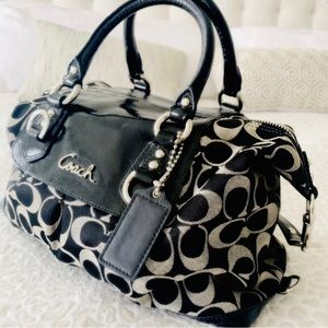 Coach Signature Canvas Leather Hobo Satchel Convertible Bag